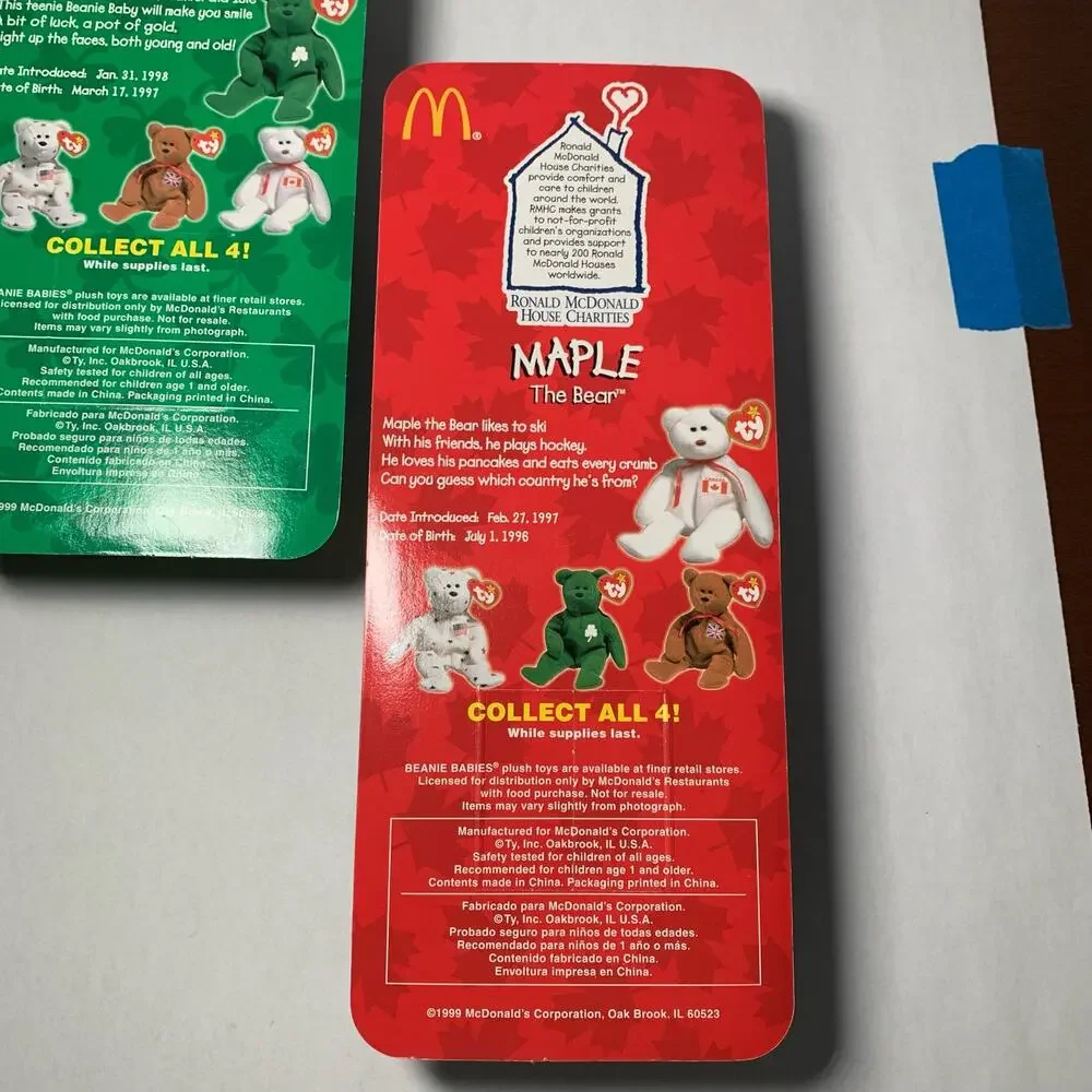 Lot of 4 1999 McDonald's Teenie Beanie Babies International Bears NIP - Picture 8 of 9